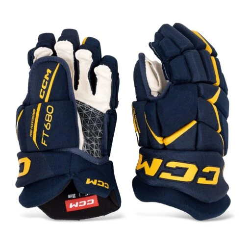 CCM Jetspeed FT680 Junior Hockey Gloves -Warrior Sales Store ccm gloves ccm jetspeed ft680 junior hockey gloves navy gold 10 30397993484354