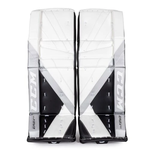 CCM Extreme Flex E5.5 Junior Goalie Leg Pads - Source Exclusive -Warrior Sales Store ccm leg pads ccm extreme flex e5 5 junior goalie leg pads source exclusive white white black silver 26 1 28744299216962