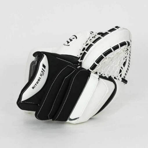 Warrior Ritual G3 Intermediate Goalie Catcher - Demo -Warrior Sales Store warrior catchers demo warrior ritual g3 intermediate goalie catcher demo white full right 15202530525250