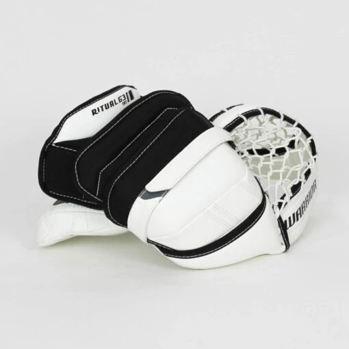 Warrior Ritual G3 Intermediate Goalie Catcher - Demo -Warrior Sales Store warrior catchers demo warrior ritual g3 intermediate goalie catcher demo white full right 15202530623554